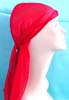 one size fits all wrinkle free polyester fashion durag in bright red color with long tie, ultra strecth, breathable, comes in own clear package, ready for display