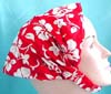 Cotton head bandana head scarf with stretchable end in red hawaiian ginger flower design 