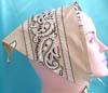 Cotton triangle head bandana head scarf with tie in muddy yellow with oriental pattern design 