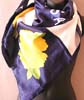 Black white square pattern design polyester scarf with yellow flower decor on corners