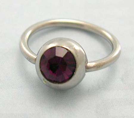 Wholesaele boday jewelry display stell ball closure ring circular barbell with red Cz stone embedded 