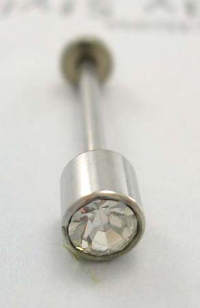 Surgical steel body jewelry wholesale supplier, tongue brabell with clear Cz in arrow design    