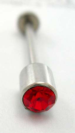 Shop steel body piercing jewelry gift wholesale supplier in straight surgical steel tongue barbell with red Cz     