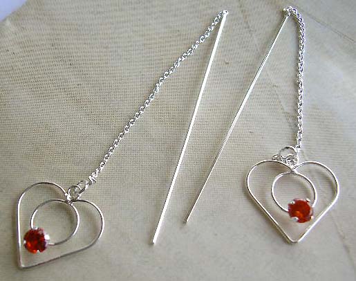 Collective fashion threader jewelry wholesaler orange Cz sterling silver ear strings in heart shape design