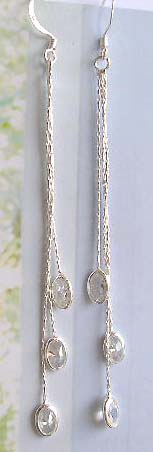 Dangling lady fashion jewelry manufacturer supply sterling silver earrings with long silver chain clear Cz 