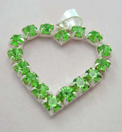Cz fashion jewelry charm lover wholesale supplier - sterling silver heart pendant with multi green Cz embedded   