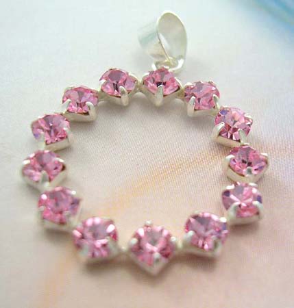 Charm Cz jewelry shopping online wholesaler - 925 stamped sterling silver pendant with multi rounded pink Cz embedded    