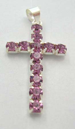 Christian cross fashion jewelry Cz supplier wholesale sterling silver cross pendant with multi purple Cz embedded     