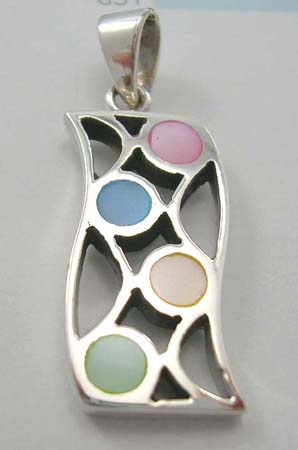Pearl lover shop store online wholesale - stamped 925 sterling silver charm in wavy pattern design with mini assorted mother-of-pearl inlay 