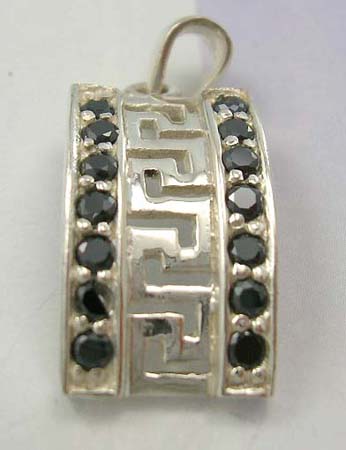 Fashion designer for Cz jewelry shopper at wholesale price - sterling silver cuve pendant with black Cz on sides     