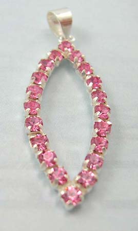 Holiday shopping for Cz fashion jewelry charm for her - 925 sterling silver pendant in olive shape with multi pink Cz     