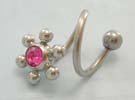 Cheap steell body jewerly supplier wholesale surgical steel eyebrow jewelry with pink Cz in flower design
