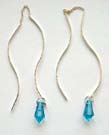 Distributor fashion threader jewerly in stelring silver earrlings with blue water-drop Cz