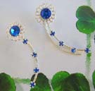Teens fashion threader jewelry online wholesale with blue Cz in flower design threader earrings