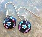 Quality design enamel jewelry catalog on line with black floral enamel sterling silver earrings