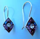 Wholesale enamel jewelry fashion manufacturer - sterling silver earring in purplry flroal enamel diamond shape with clear Cz