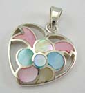 Collectible and gift, mother of pearl , 925 stamped sterling silver heart pendant with assorted mother-of-pearl