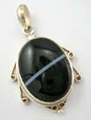 Silver jewelry pendant US wholesale sterling silver pendant in oval black genuine stone with blue/white liner