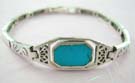 DETAILS: 925 sterling silver bracelet with rectangular turquoise inlaid in watch pattern design
