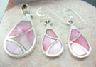 Wholesale set of mother pearl jewelry supplier sterling silver water-drop earrings and pendant with pink mother of pearl 