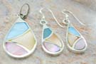 Premier mother of pearl jewelry gift set wholesale sterling silver earrings and pendant in water-drop-shaped with assorted mother peral seashell 