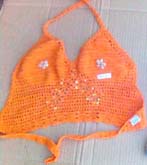 Seashell orange adjustable halter crochet top, tie at top and back
