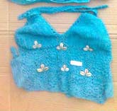 Knitted floral seashell aquarium crochet top with fully lined, tie at top and back