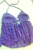 Open front knitted seashell dark slate blue crochet bra top, tie at neck