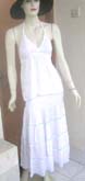 White deep cowl neck white medium length sleeveless dress set
