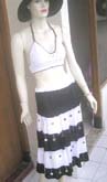 Two-tone color seashell elastic waist medium length skirt